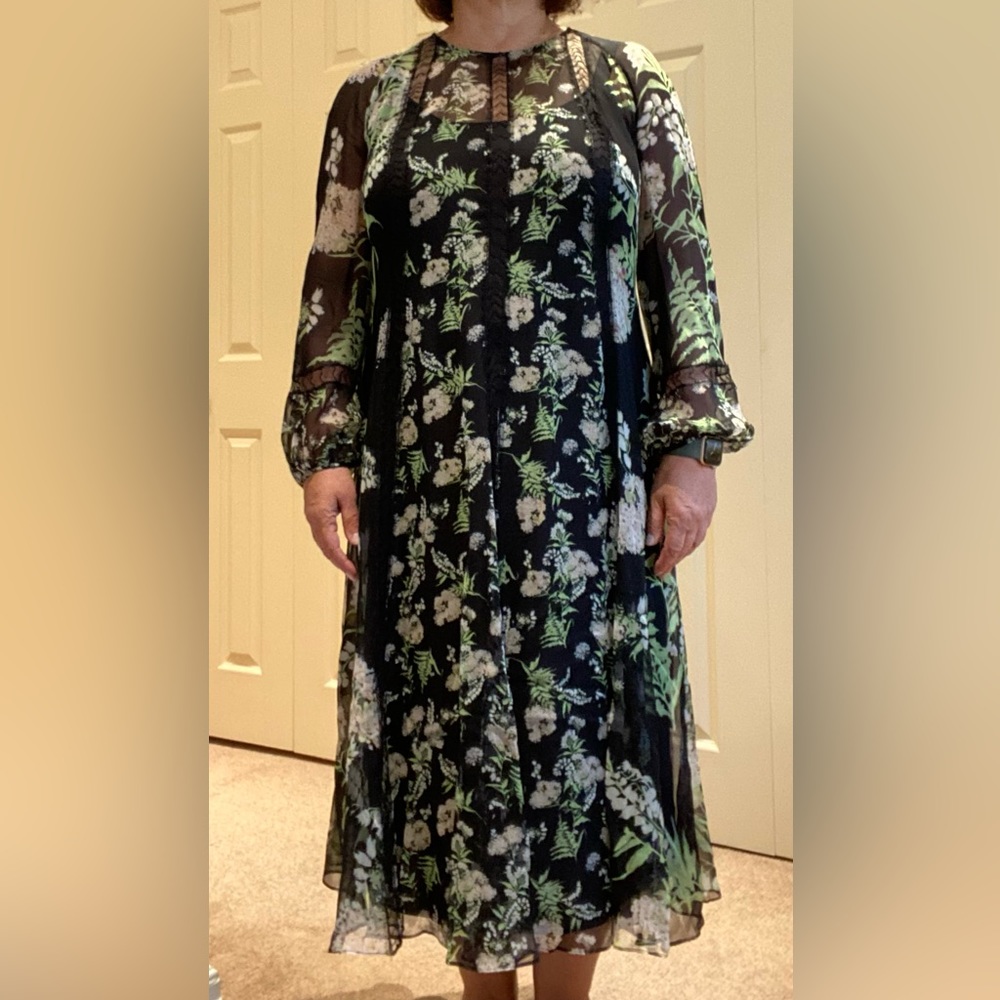 Marina Rinaldi Fit and Flare Floral Print Silk Dress